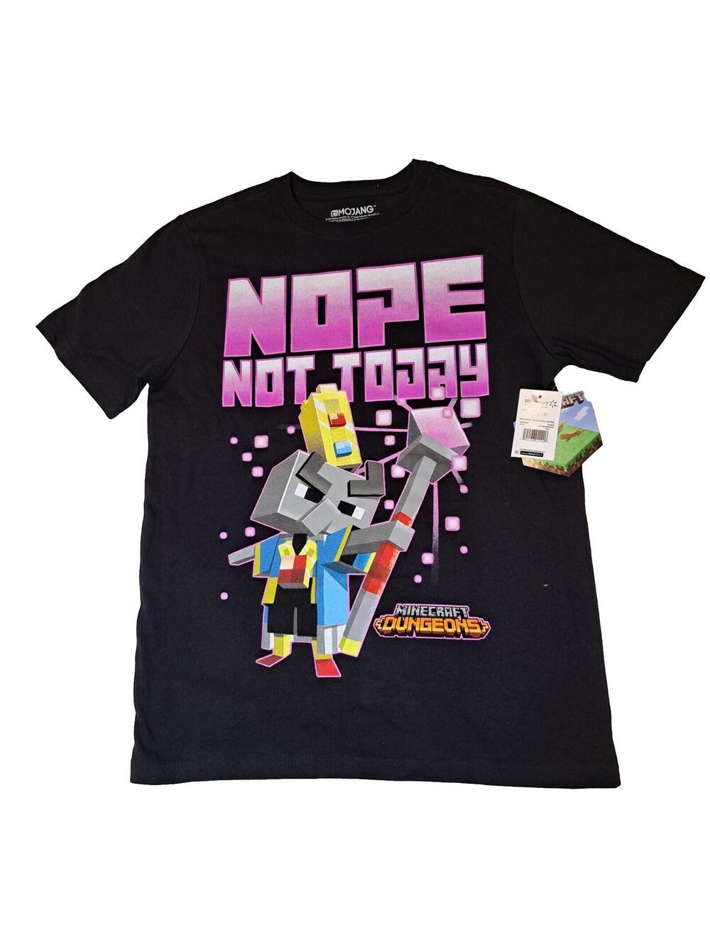 New Minecraft Boys Unisex Dungeons Nope Not Today Black T-Shirt Size L 10/12 NWT